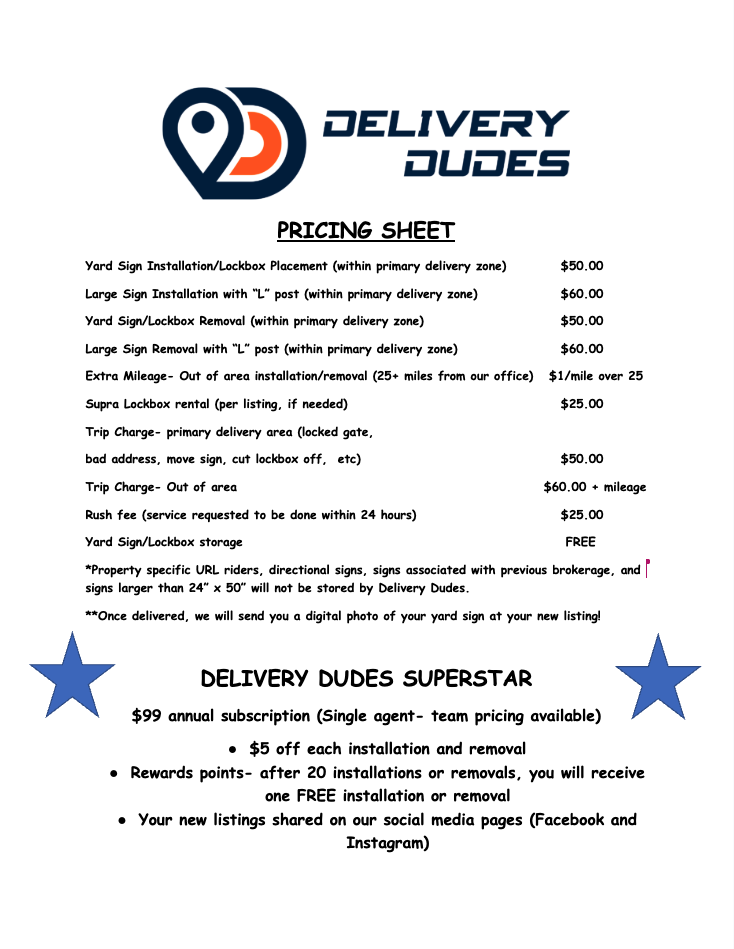 Delivery Dudes Pricing Sheet